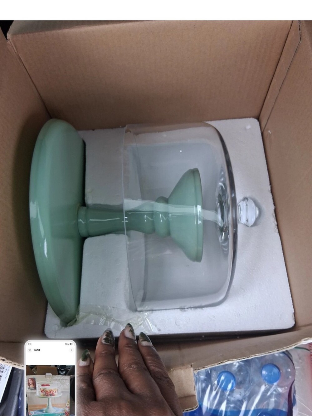 The Pioneer Woman Timeless Beauty Jade Green 10" Cake Stand with Glass Cover - Picture 2 of 3